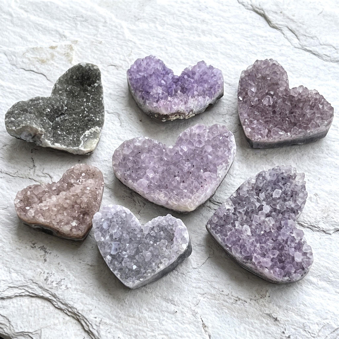 Assorted Amethyst Crystal Cluster Druzy Heart Carving