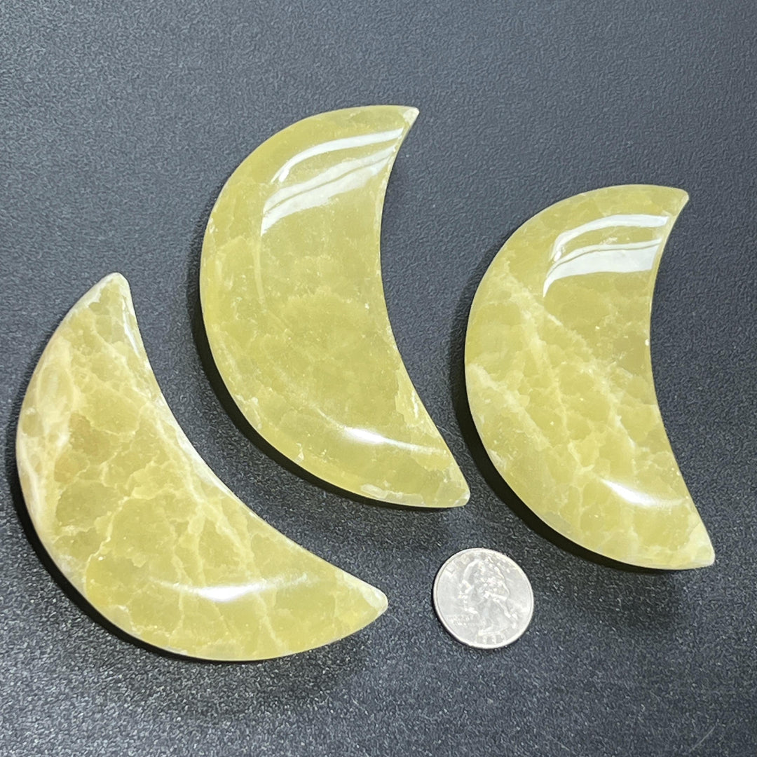 Yellow Calcite Crescent Moon Shape Carving