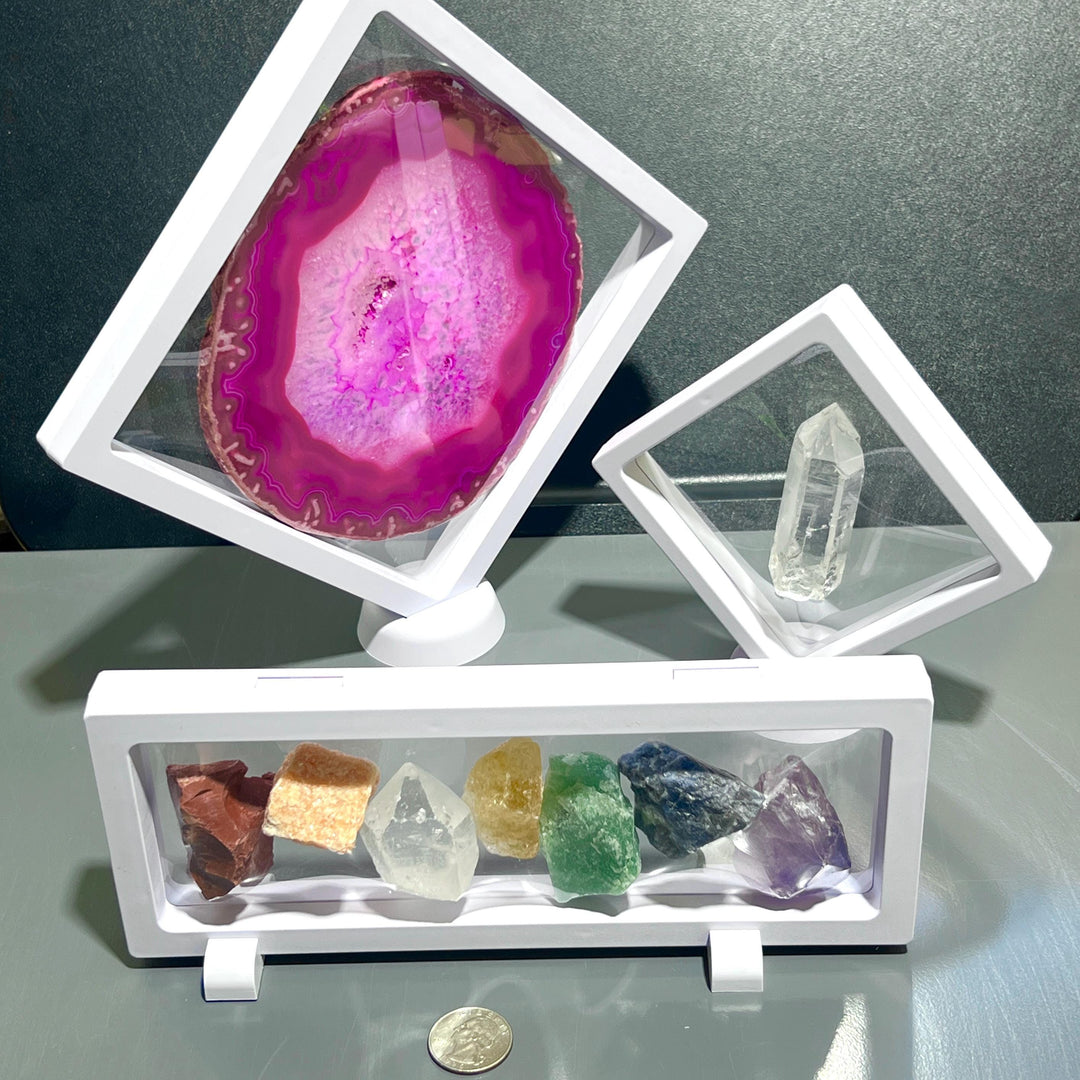 Clear Floating Display Case Frame Re-Usable Flexible Crystal Mineral Carving Collection