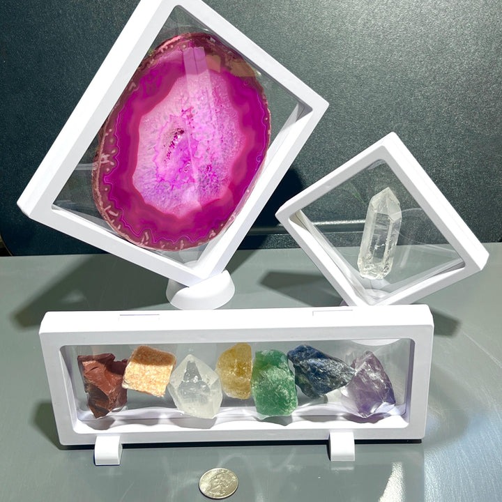 Clear Floating Display Case Frame Re-Usable Flexible Crystal Mineral Carving Collection