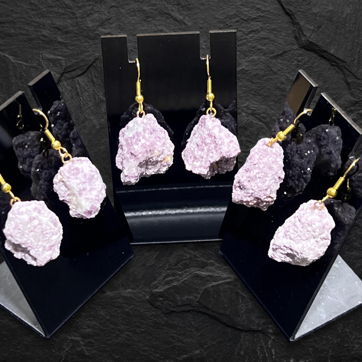 Lilac Lepidolite Raw Crystal Earrings Pair (Gold Stainless Steel Hooks)