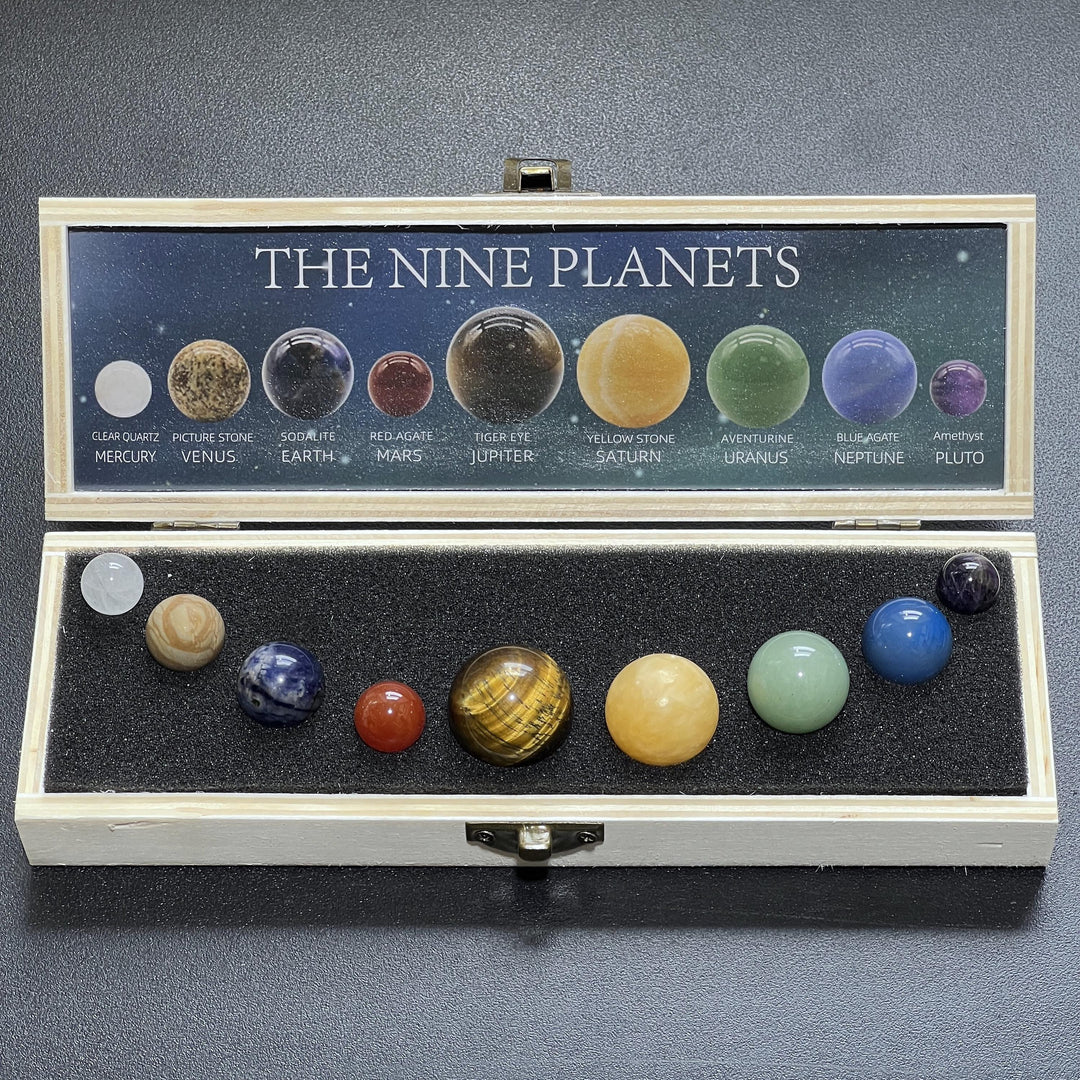 Gemstone Sphere Gift Set Planetary Theme (8 Planets & Pluto) Crystal Mineral Science Space Gifts