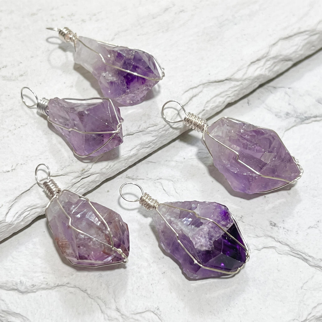 Amethyst Crystal Point Pendant (Silver Plated Wire Wrapped)
