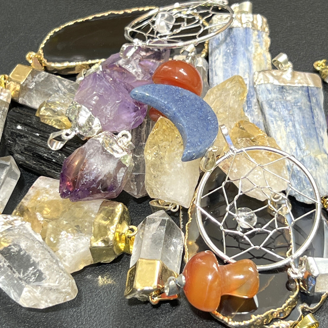 Crystal Pendant Mystery Mix (10 pcs) Raw Gemstone Jewelry Amethyst Quartz Citrine Variety Necklace Wholesale Lot
