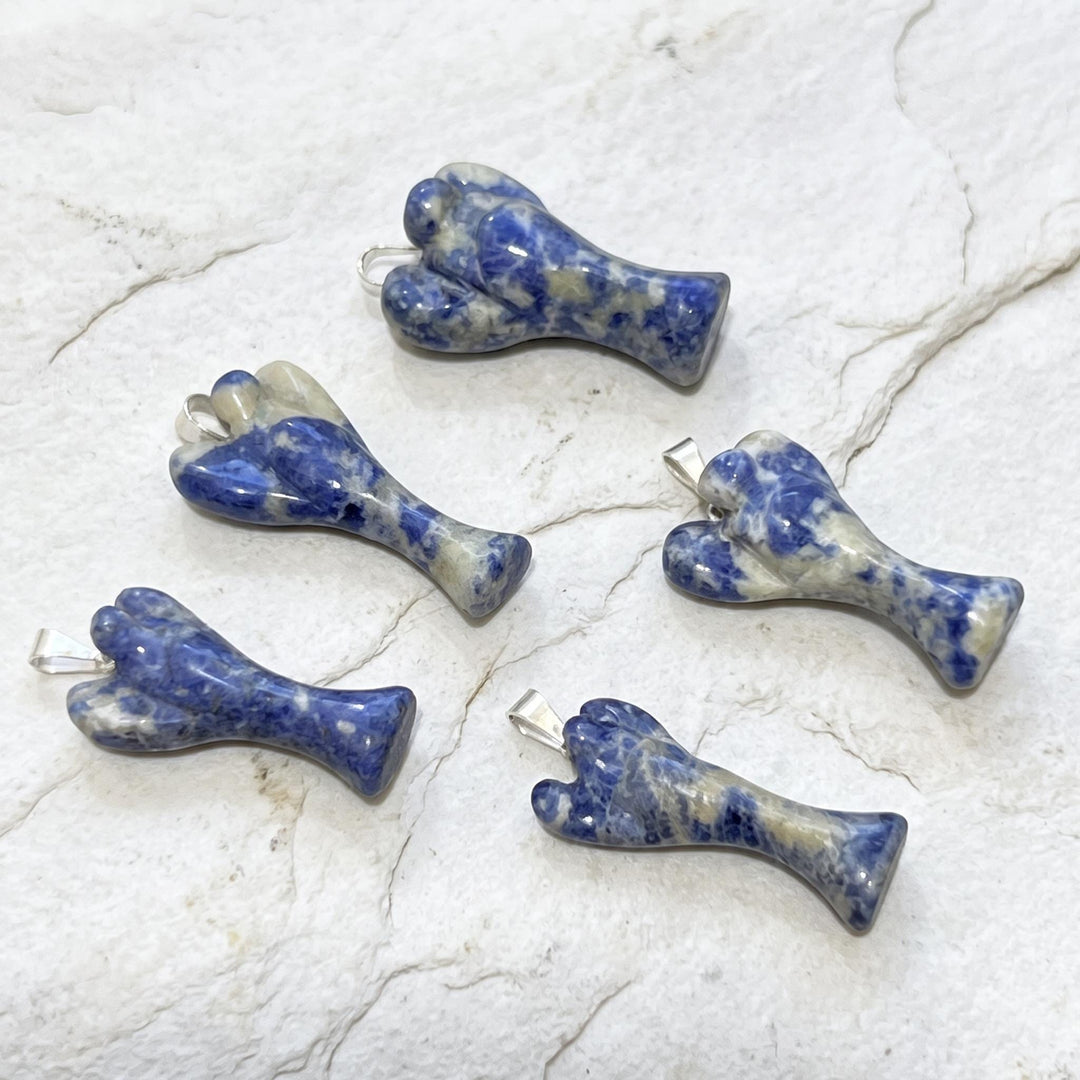 Blue Sodalite Crystal Angel Pendant (Silver Bail)