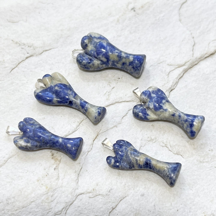 Blue Sodalite Crystal Angel Pendant (Silver Bail)