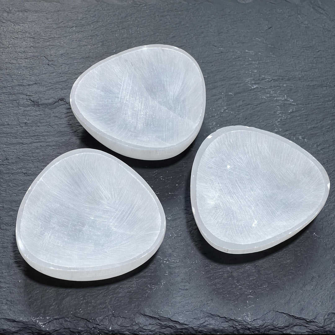 Set of 3! Selenite Satin Spar Crystal Triangle Bowl Carving (3 Inches)