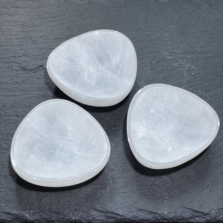 Set of 3! Selenite Satin Spar Crystal Triangle Bowl Carving (3 Inches)