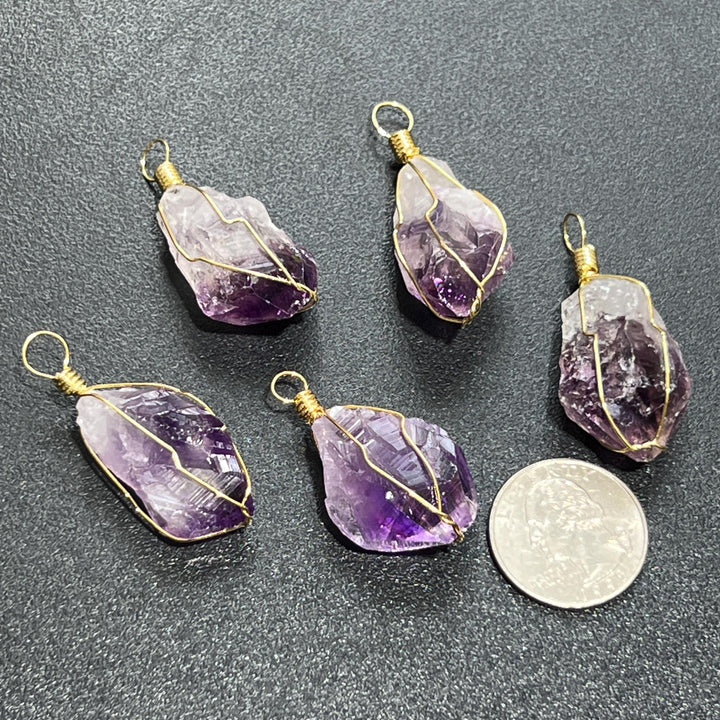 Amethyst Crystal Raw Point Pendant (Gold Plated Wire Wrapped)