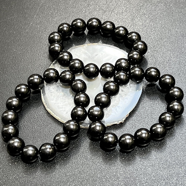 Black Shungite Bead Stretch Bracelet (12mm Beads)