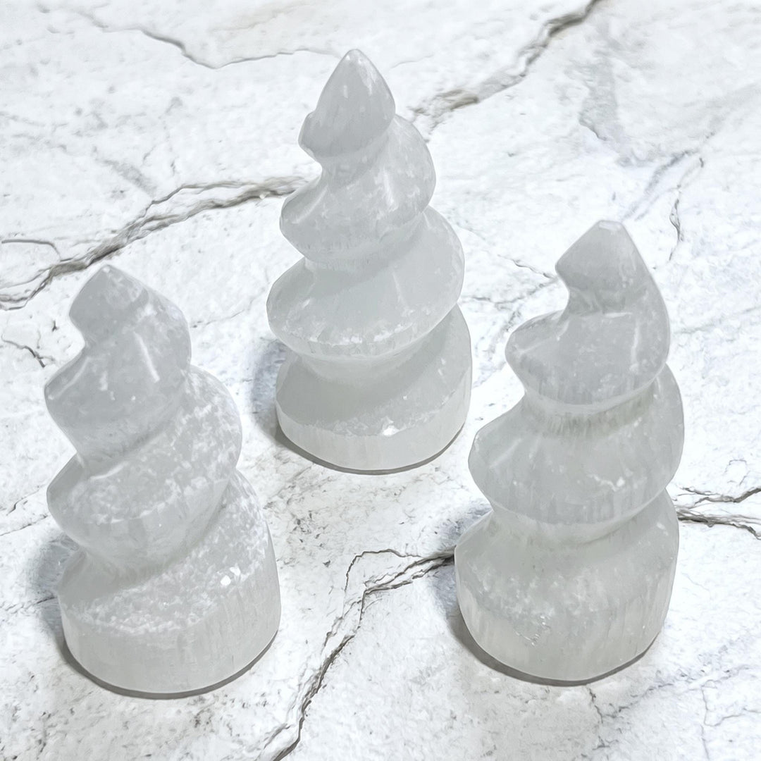 Selenite Satin Spar Crystal Spiral Standing Tower Carving