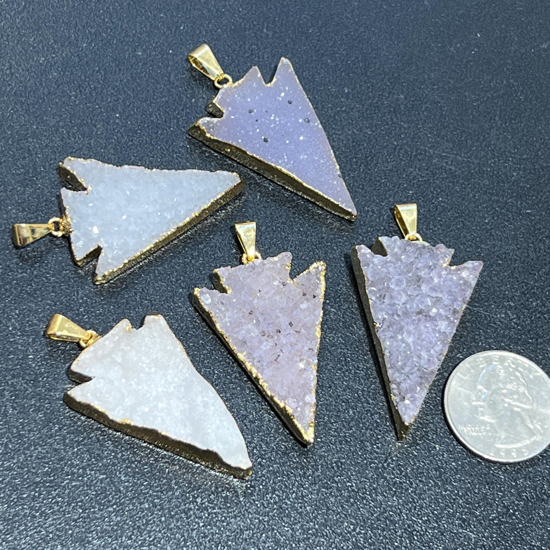 Agate Druzy Crystal Arrowhead Pendant (Gold Dipped Edges)