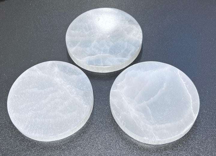 Selenite Satin Spar Crystal Round Circle Plate Carving (4 Inches)