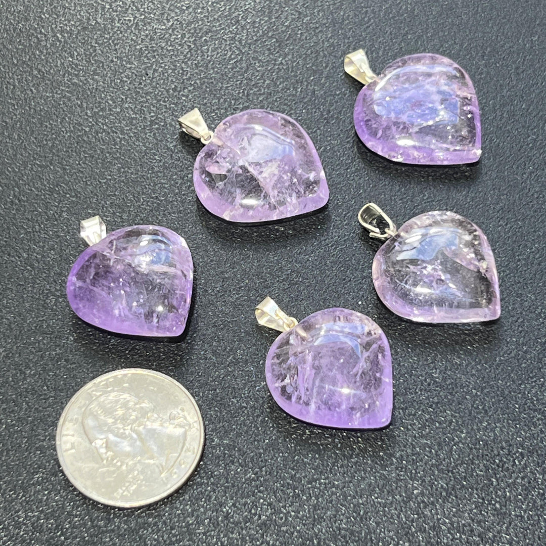 Amethyst Heart / Spade Shaped Pendant (Silver Bail)
