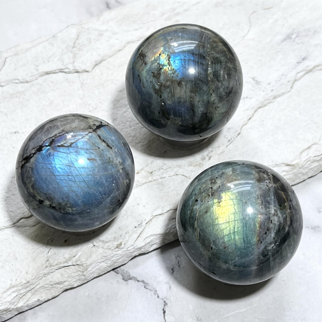Flashy Labradorite Sphere Carving (50-60mm)