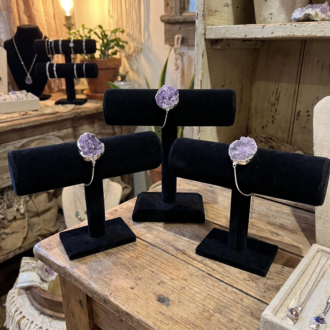 Amethyst Bracelet Crystal Cluster Adjustable Clasp (7-8 inches)(Silver Plated)