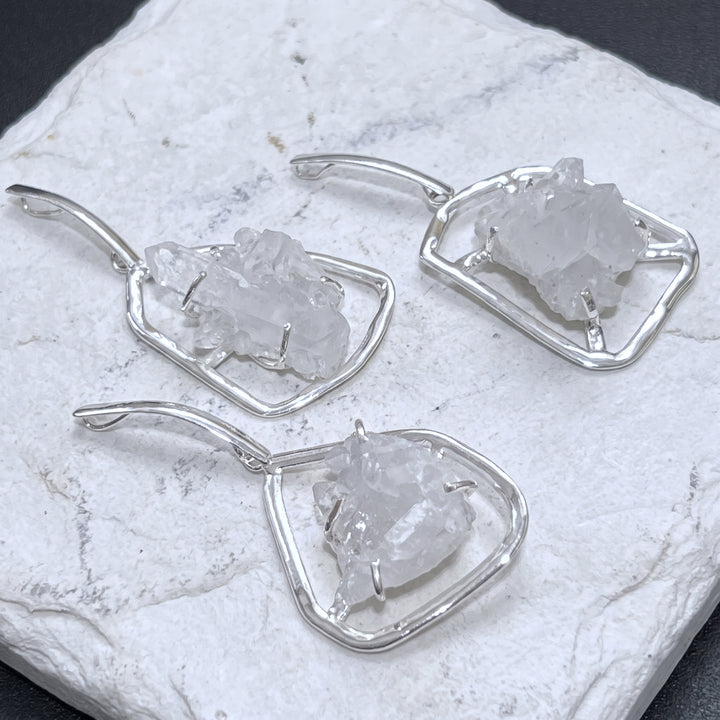 Quartz Crystal Cluster Pendant (Silver Plated) Statement Piece