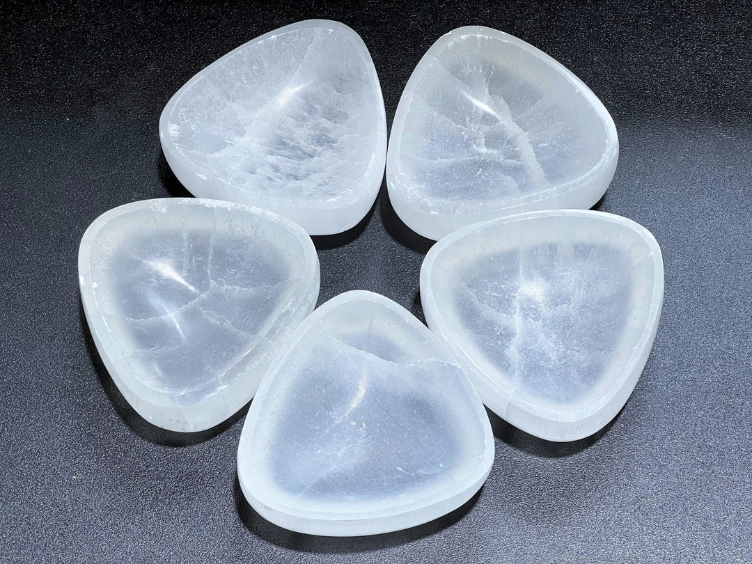 Selenite Satin Spar Crystal Triangle Bowl (3 Inches) Carving