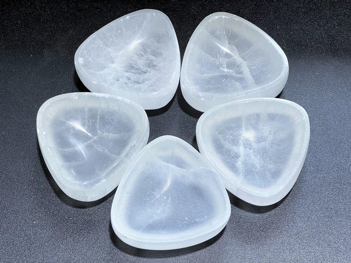Selenite Satin Spar Crystal Triangle Bowl (3 Inches) Carving