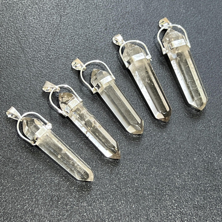 Smoky Quartz Crystal Faceted Point Pendant (Silver Plated)