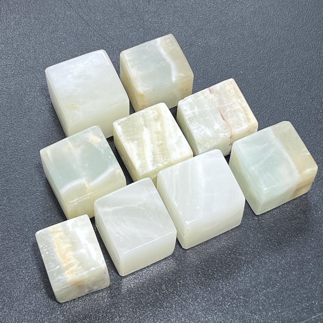 Green Blue Calcite Crystal Cube Block Carving