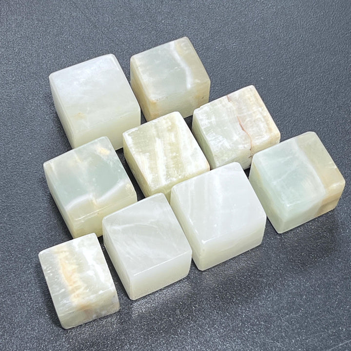 Green Blue Calcite Crystal Cube Block Carving