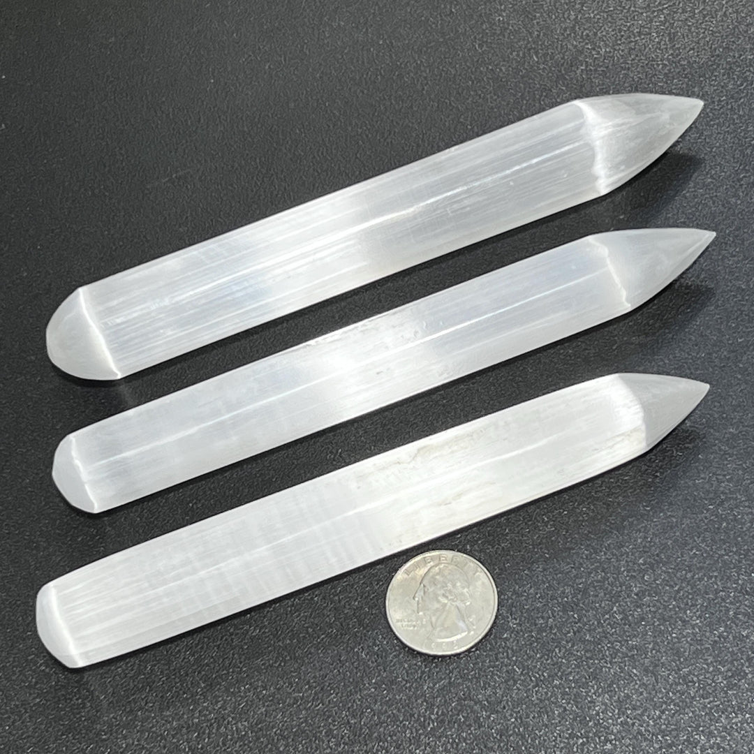 Selenite Satin Spar Crystal Wand Pencil Point Carving