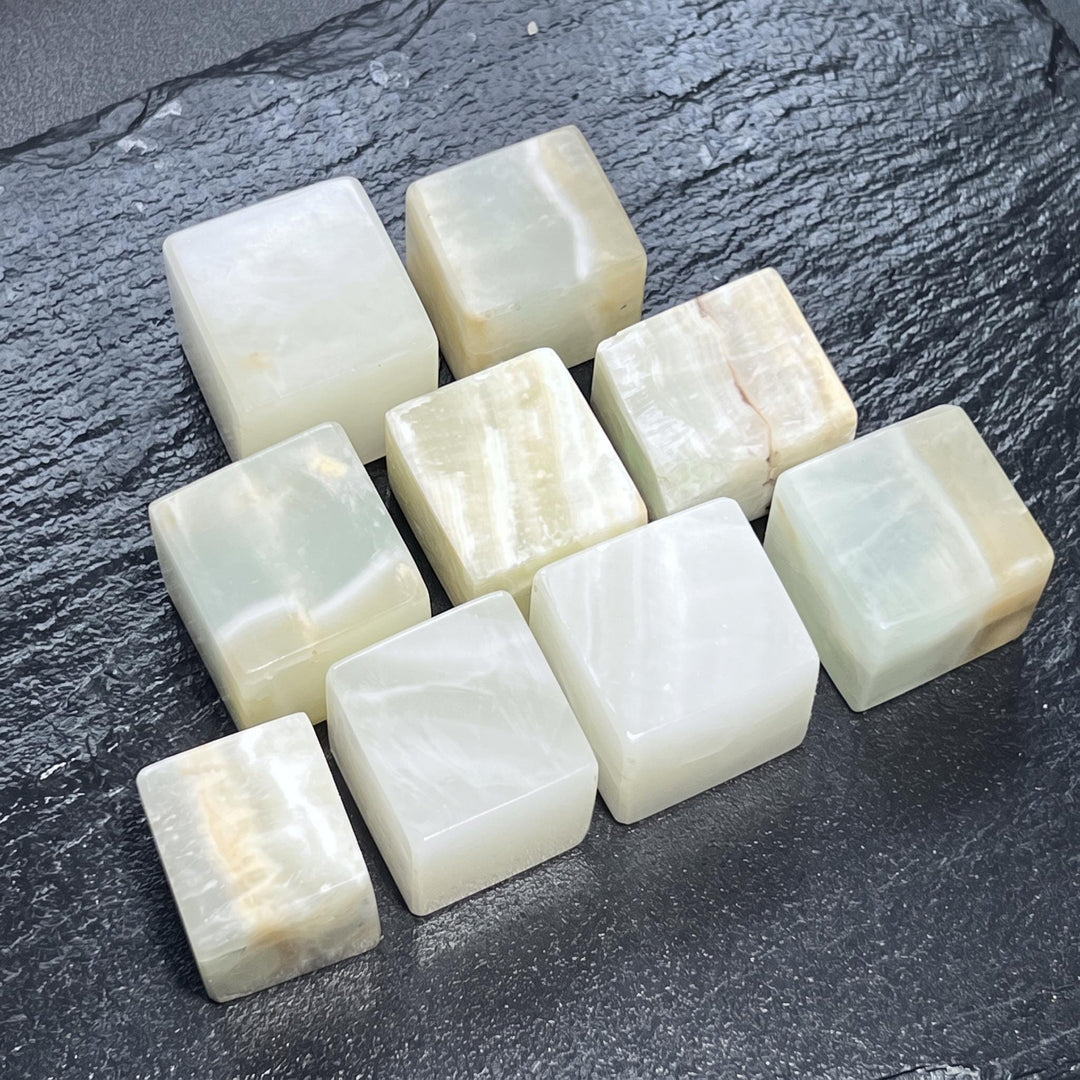 Green Blue Calcite Crystal Cube Block Carving