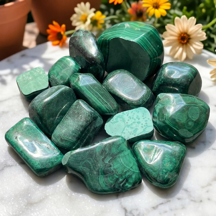 Tumbled Chipped Cracked Green Malachite Stones (Discounted)