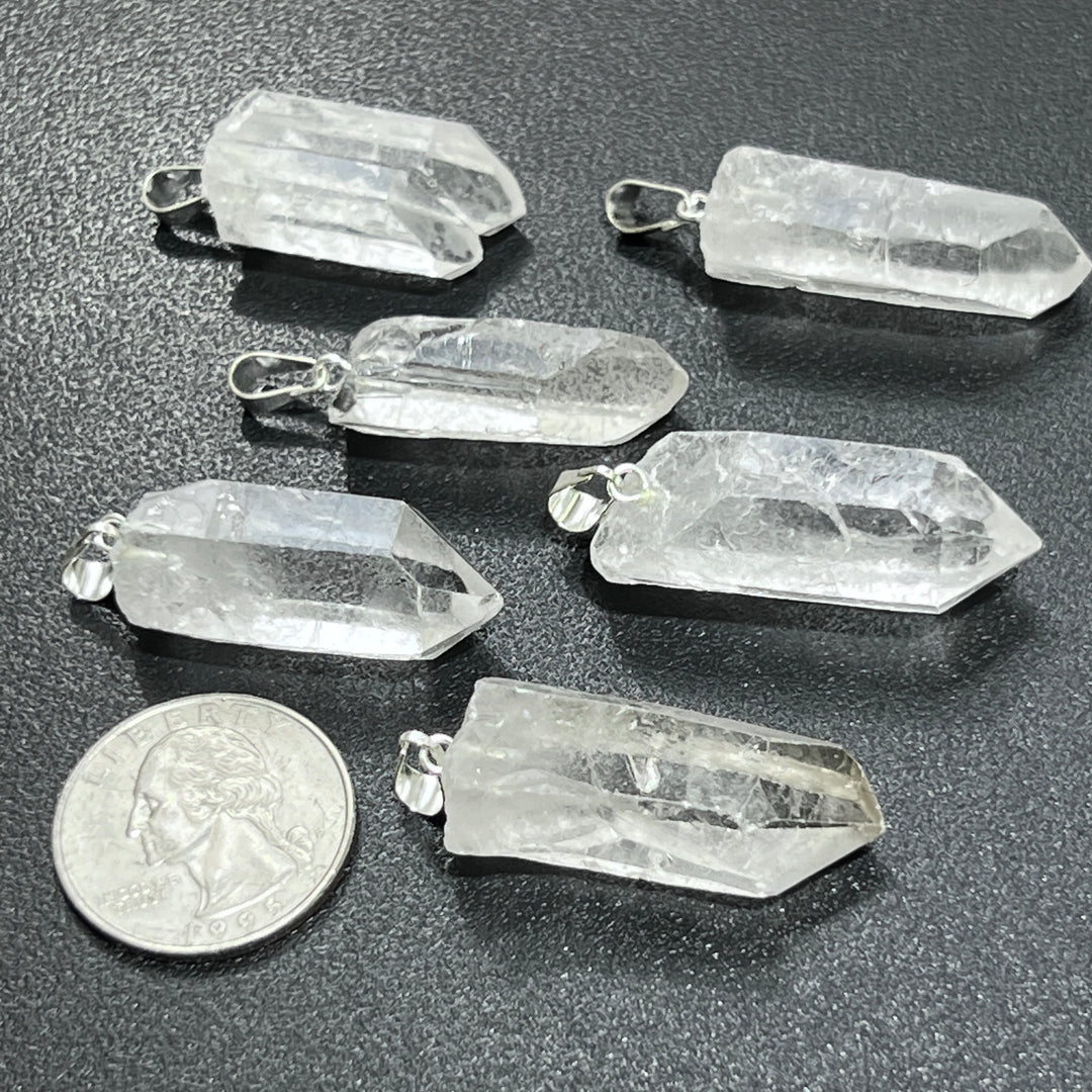 Raw Quartz Crystal Pendant Rough Clear Point Necklace
