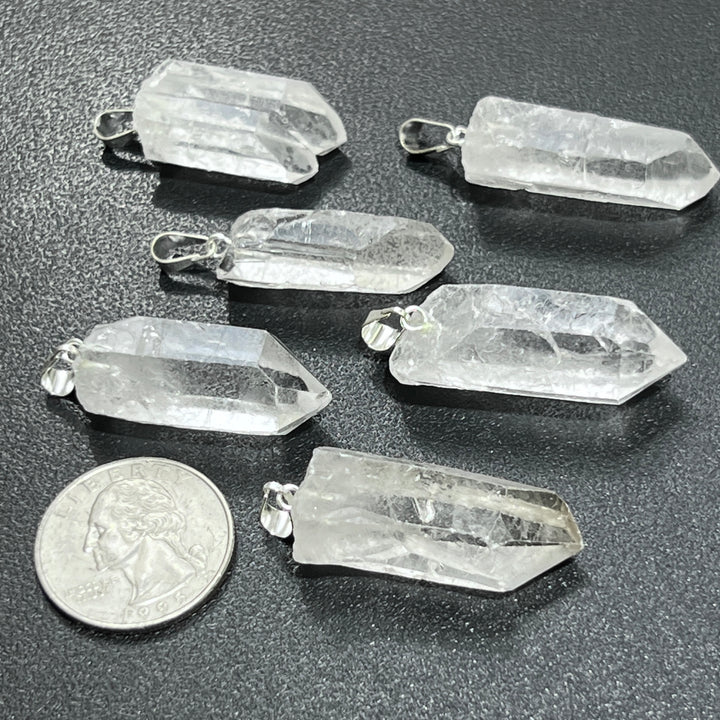 Raw Quartz Crystal Pendant Rough Clear Point (Silver Bail)
