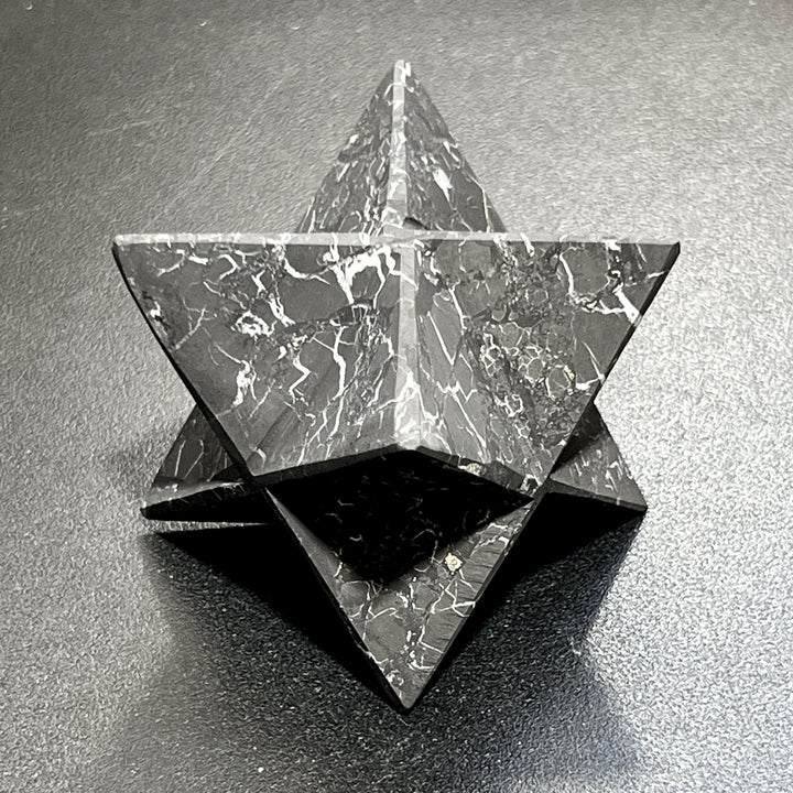 Marbled Shungite Merkaba Carving