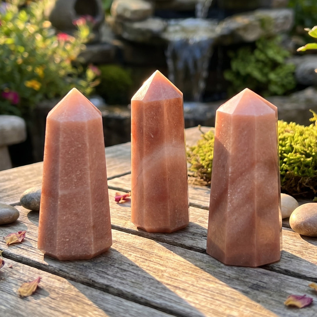 Red Quartz Crystal Point Tower Octagonal Obelisk Carving
