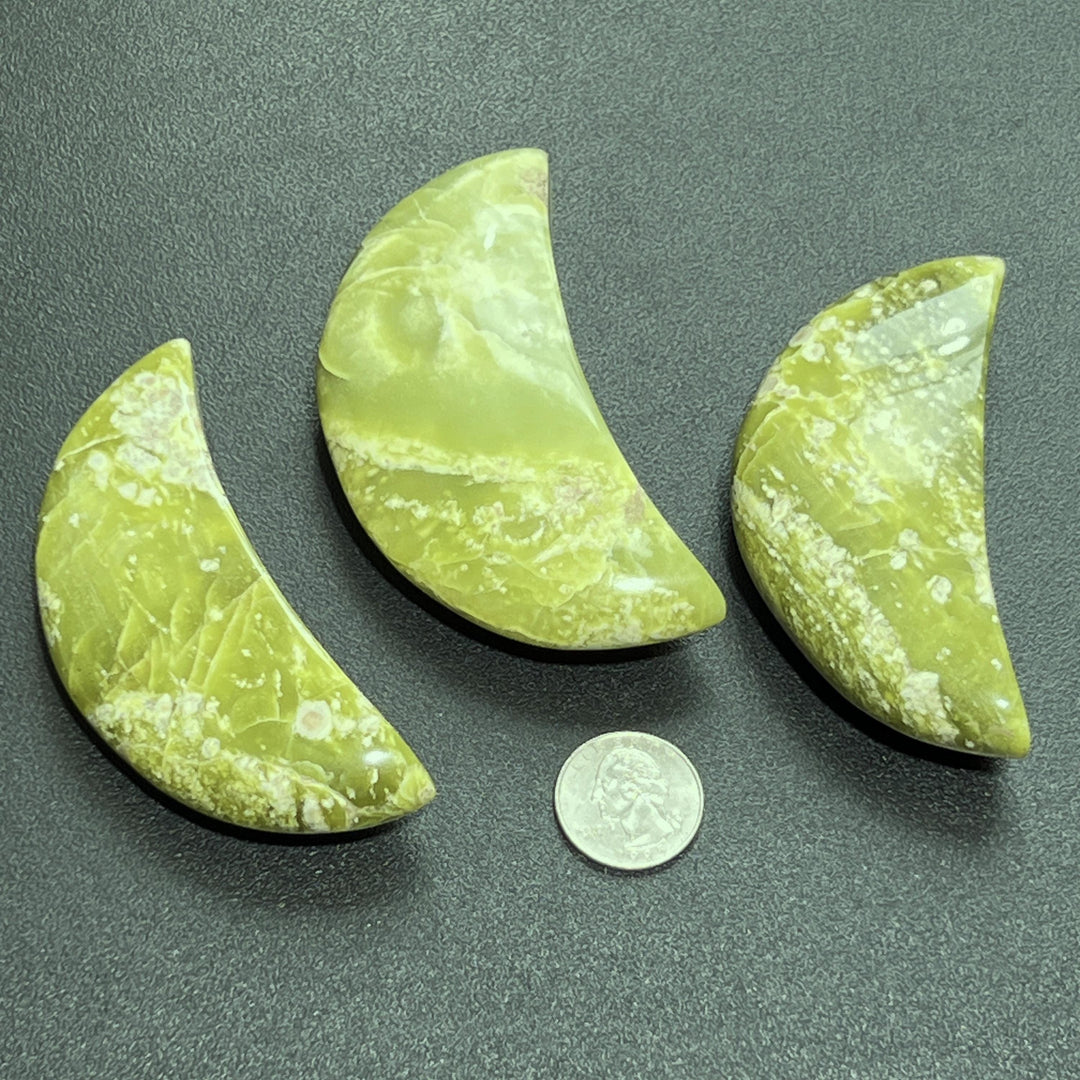 Green Serpentine Crescent Moon Carving