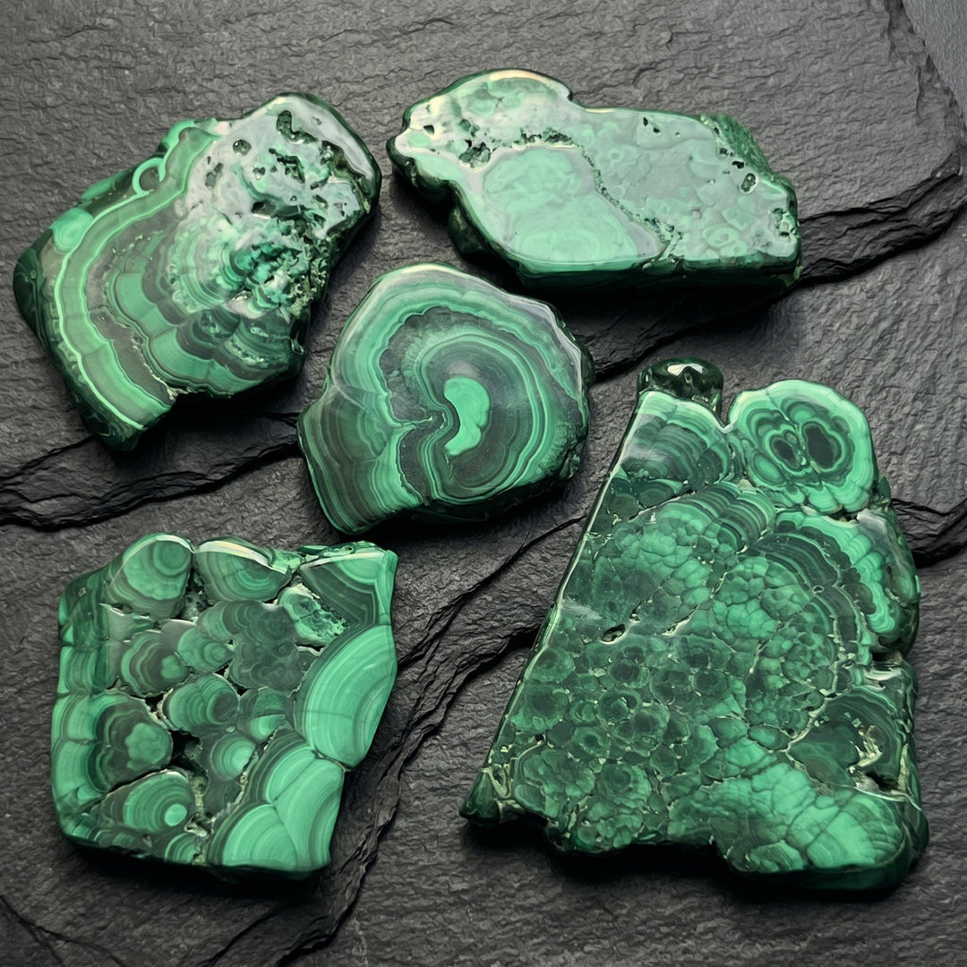 Malachite Slabs Polished Crystal Slices Freeform Carving