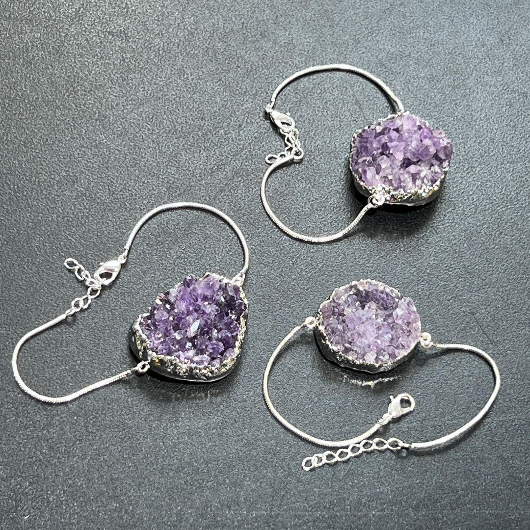 Amethyst Bracelet Crystal Cluster Adjustable Clasp (7-8 inches)(Silver Plated)
