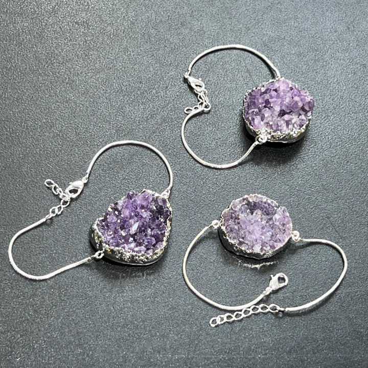 Amethyst Bracelet Crystal Cluster Adjustable Clasp (7-8 inches)(Silver Plated)