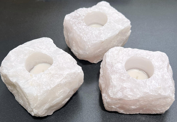 Pink Rose Quartz Crystal Tealight Candle Carving