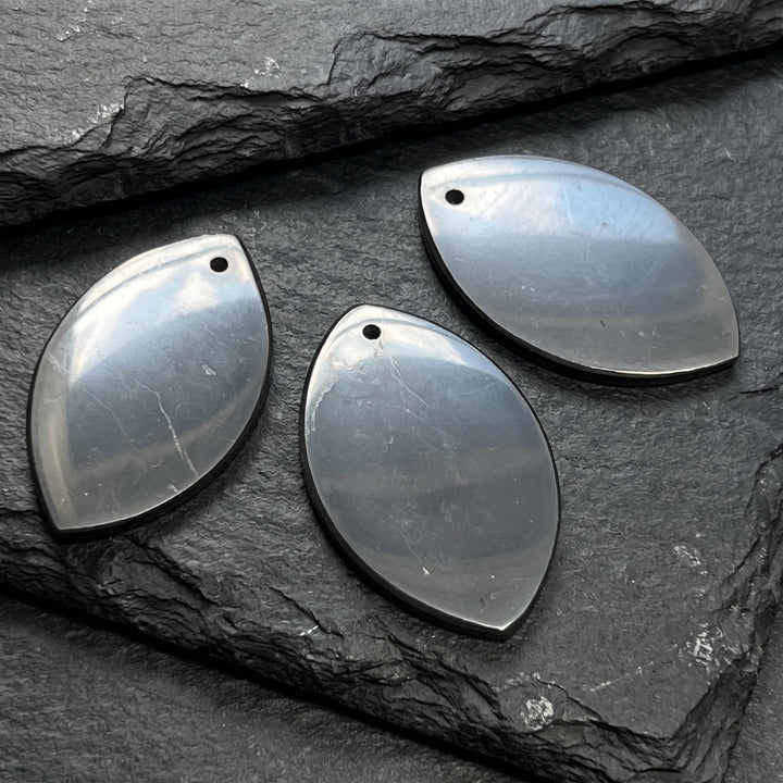 Black Shungite Petal Shaped Drilled (2mm Hole) Pendant Bead