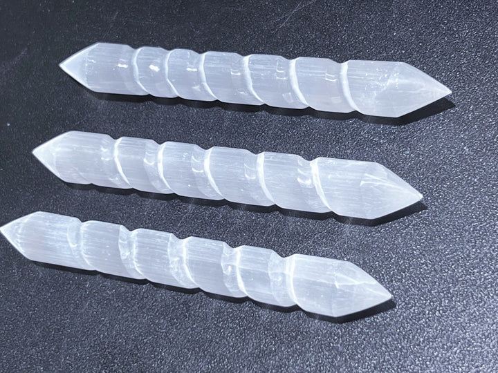 Wholesale Bulk Lot 3 Pack Of Selenite Crystal Point Spiral Wand Double Terminated Healing Crystals And Stones