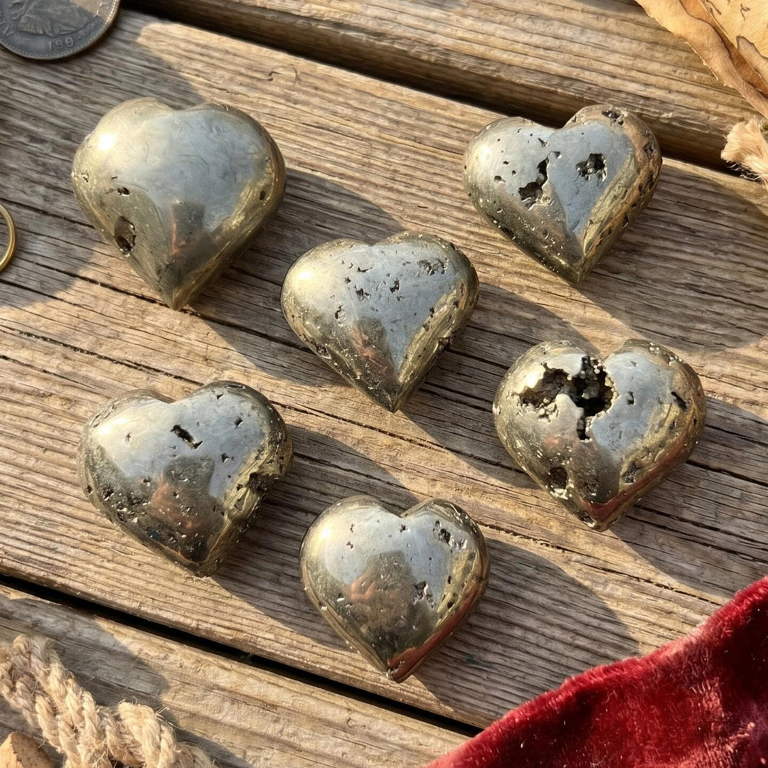 Iron Pyrite Crystal Puffy Heart Carving