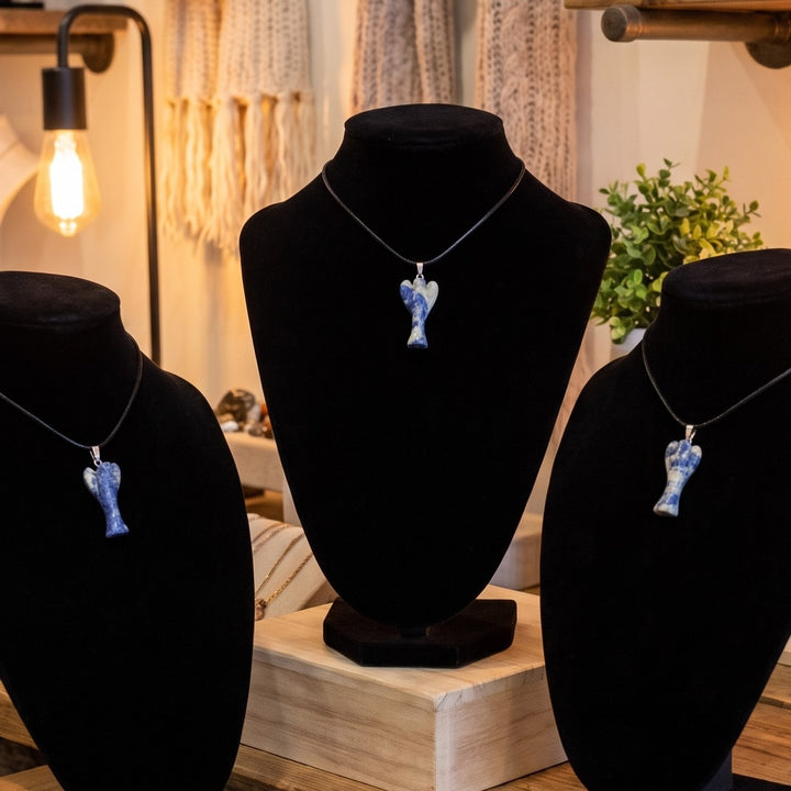 Blue Sodalite Crystal Angel Pendant (Silver Bail)