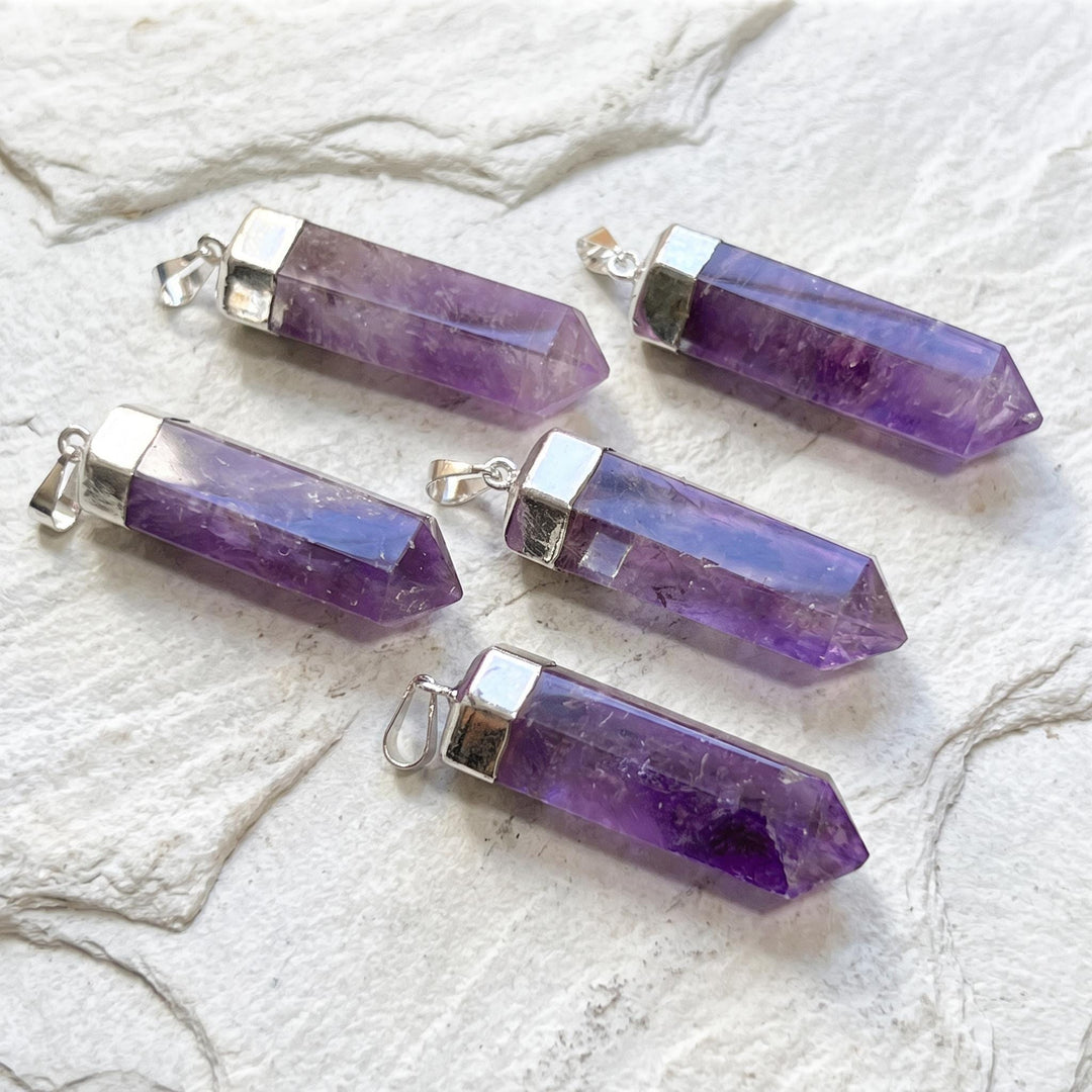 Purple Amethyst Point Pendant Silver Plated