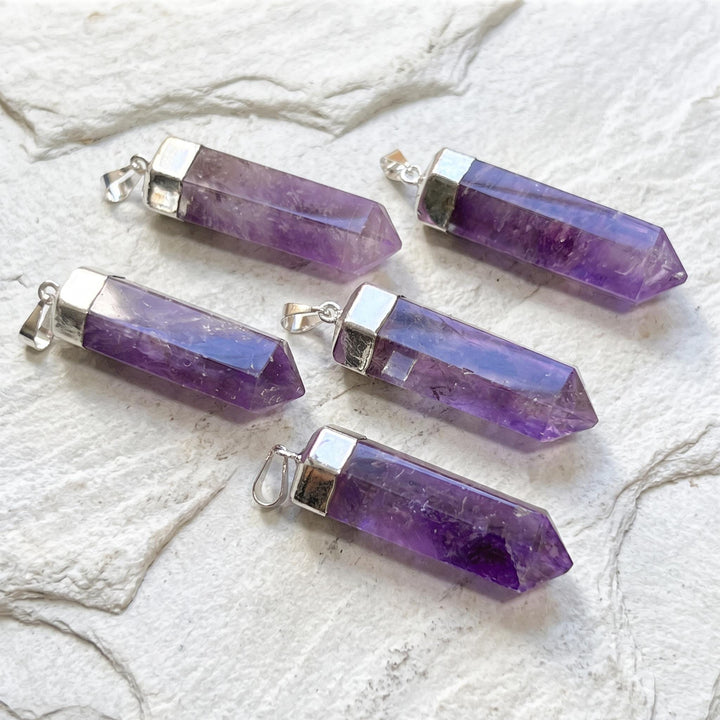 Purple Amethyst Point Pendant Silver Plated