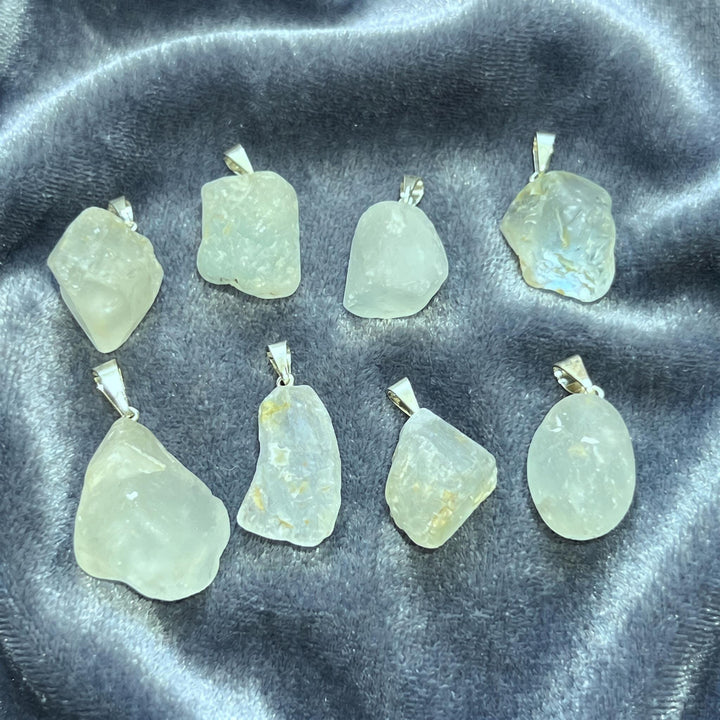 Blue Topaz Rough Raw Crystal Pendant (Silver Bail)