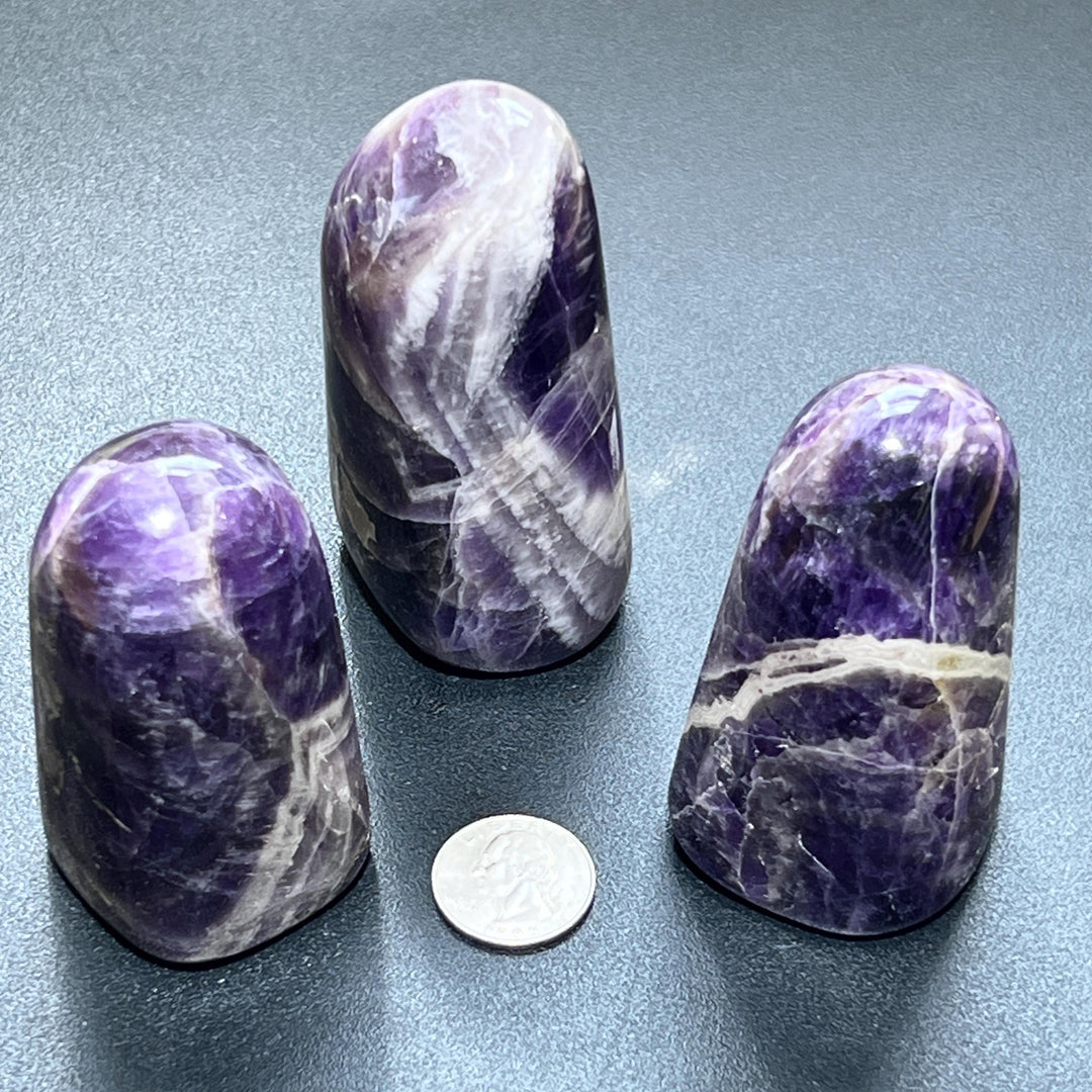 Banded Purple Amethyst Crystal Freeform Tower Carving