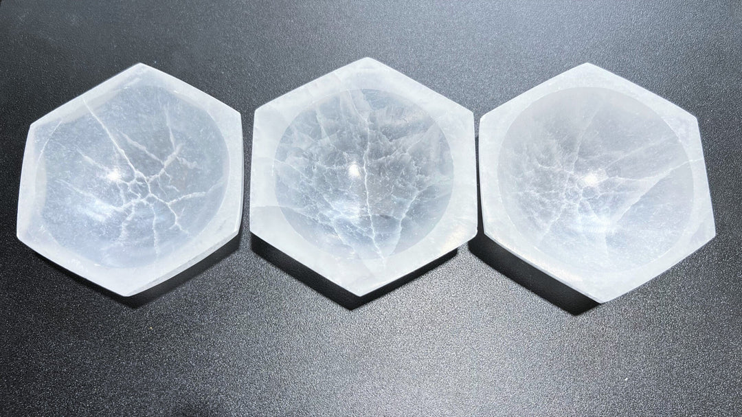 Wholesale Bulk Lot 3 Pack Of Selenite Crystal Hexagon Bowl Crystal Dish Charging Plate