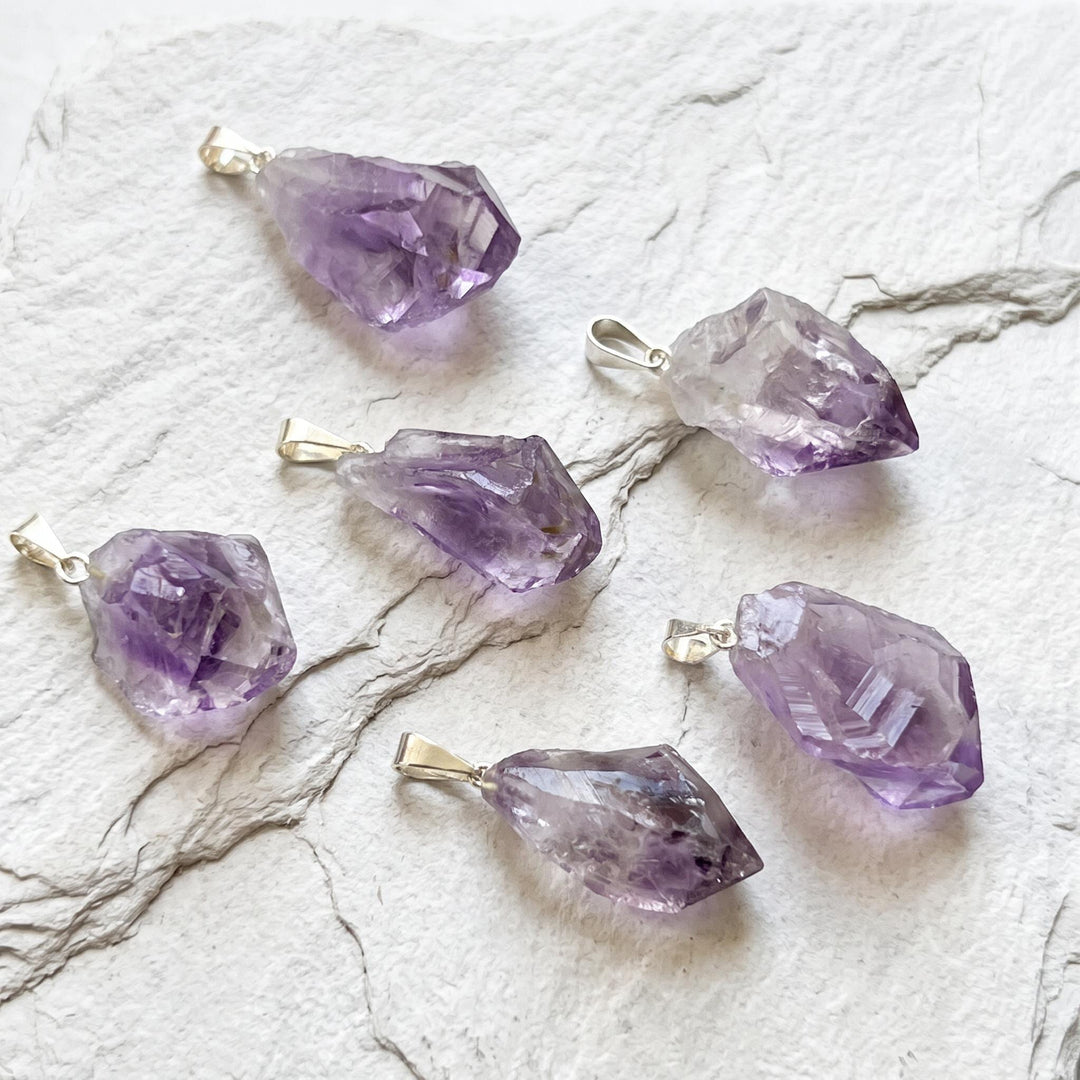 Raw Amethyst Crystal Point Pendant (Silver Bail)