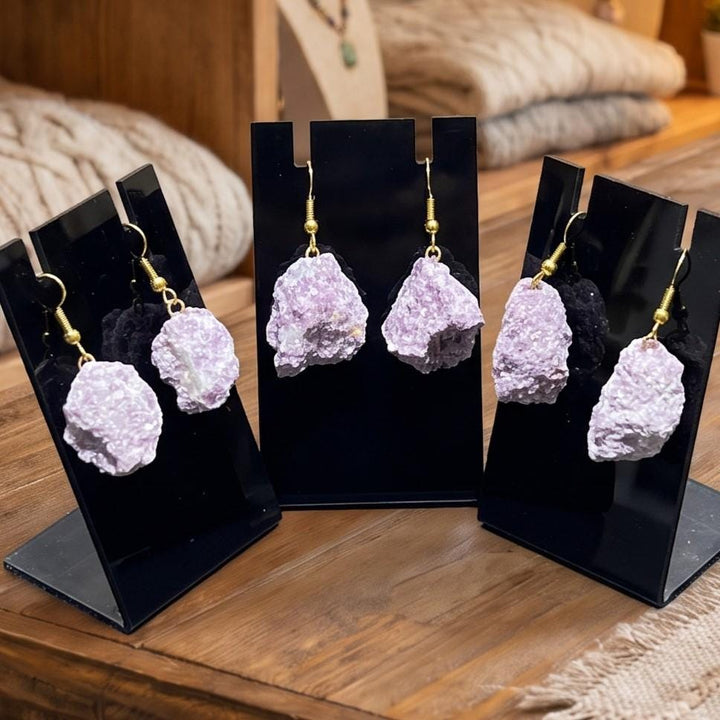 Lilac Lepidolite Raw Crystal Earrings Pair (Gold Stainless Steel Hooks)