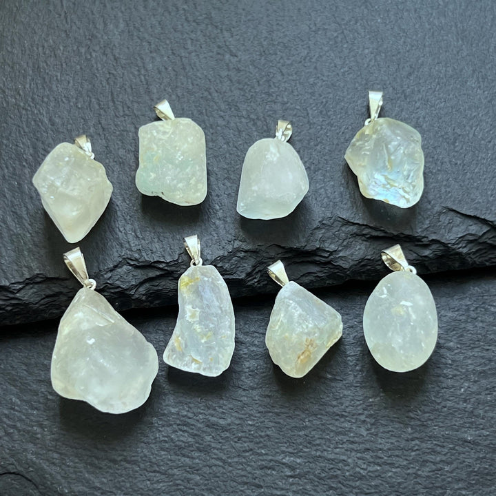 Blue Topaz Rough Raw Crystal Pendant (Silver Bail)